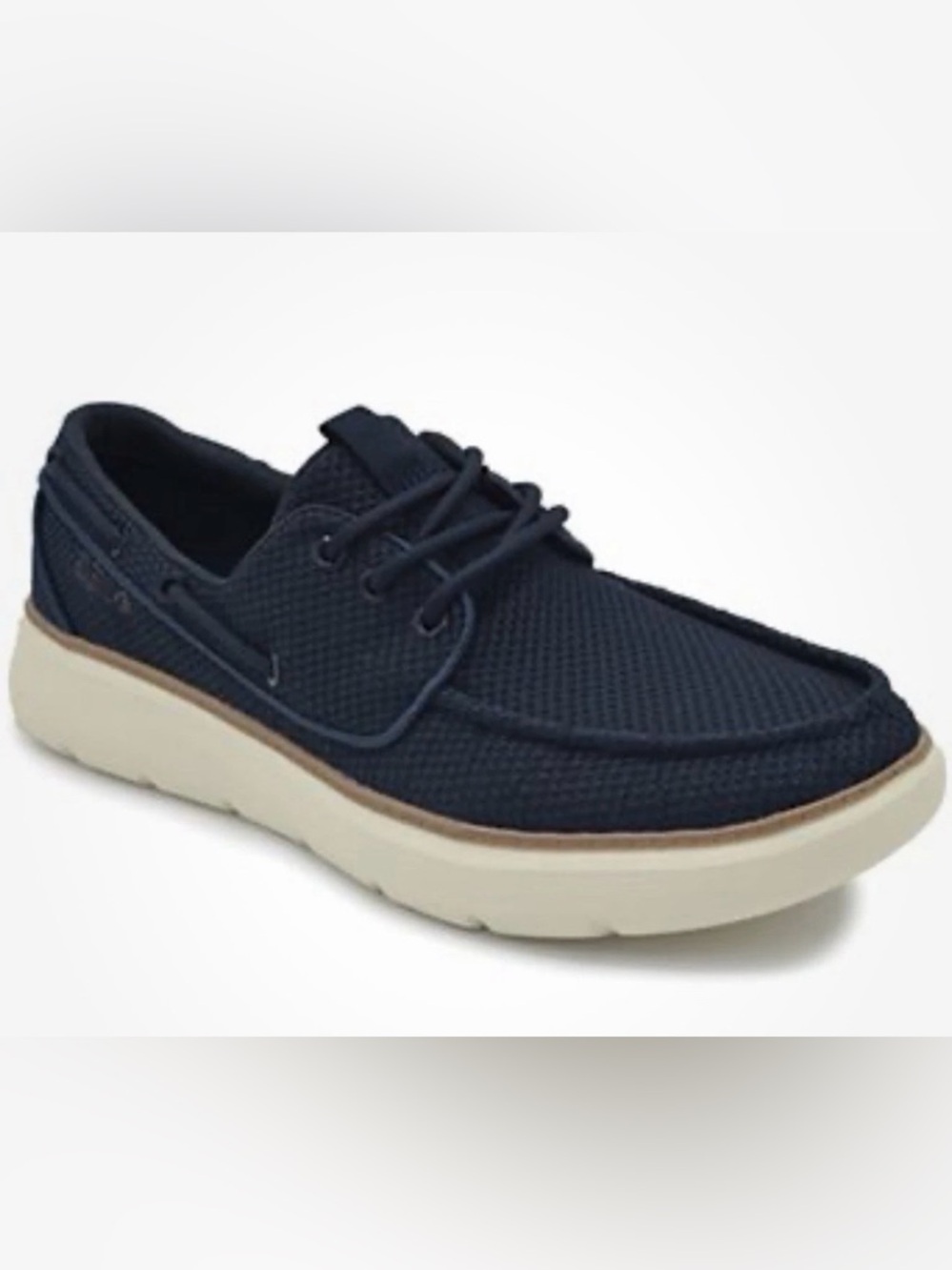 Men's Navy Mesh Boat Shoe with Cream Sole